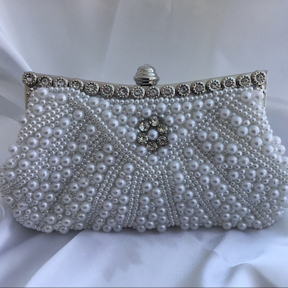 Handbags - For your special day, White Pearl Studs Soft Clutch